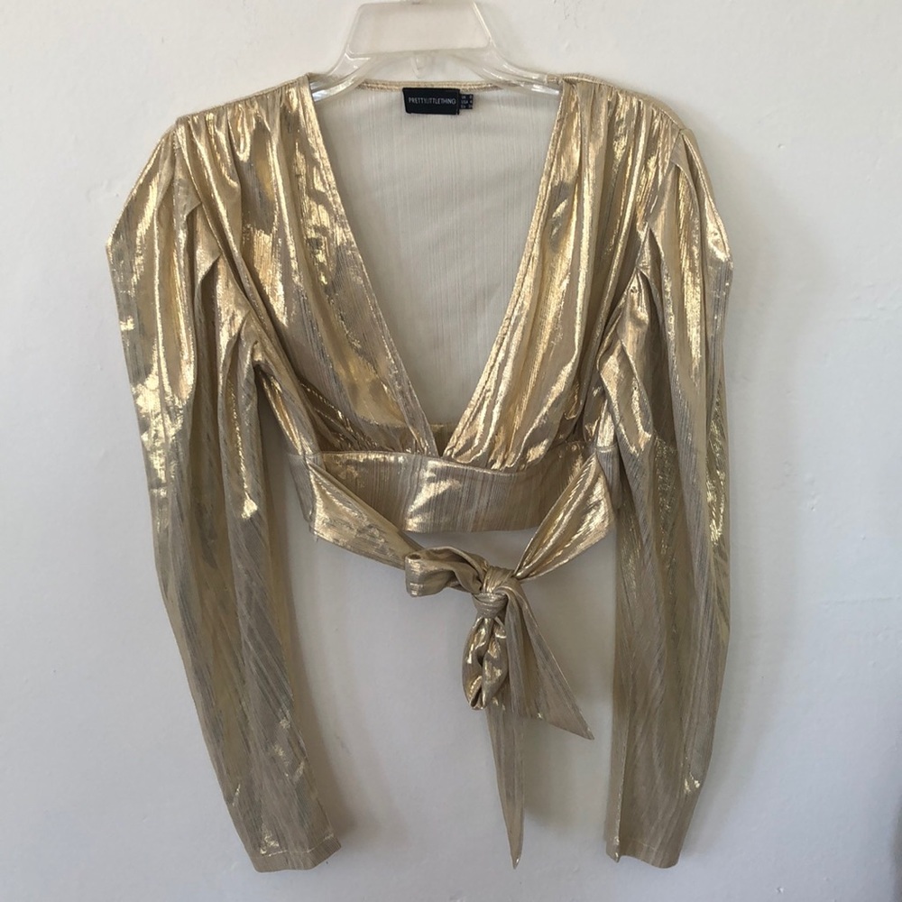 PLT Gold Metallic Tie Top